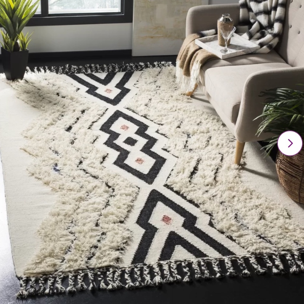Lizette Southwestern Hand Knotted Wool/Cotton Ivory/Black Area Rug (5x8)